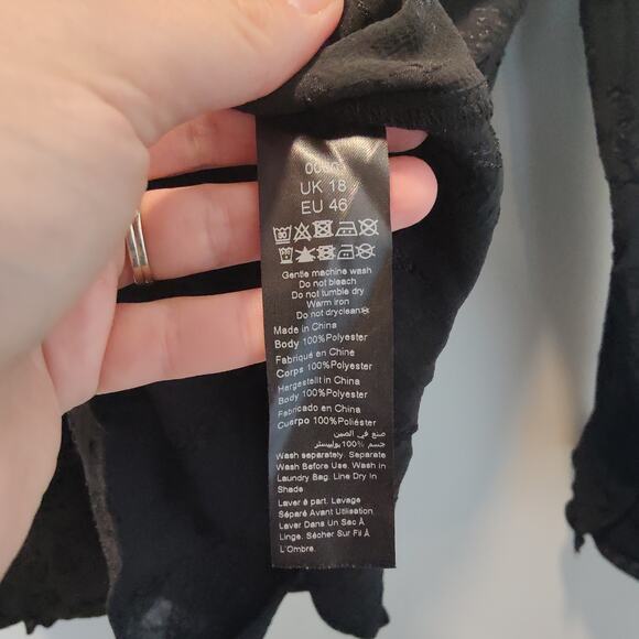 NWT Avenue Plus Sz 18 Black Ruffle Collar Floral Textured Shirt Long Sleeve - Picture 6 of 8